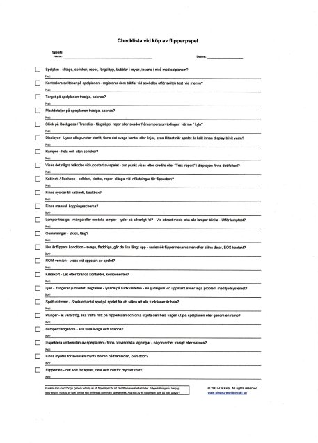 Checklist kp flipperspel